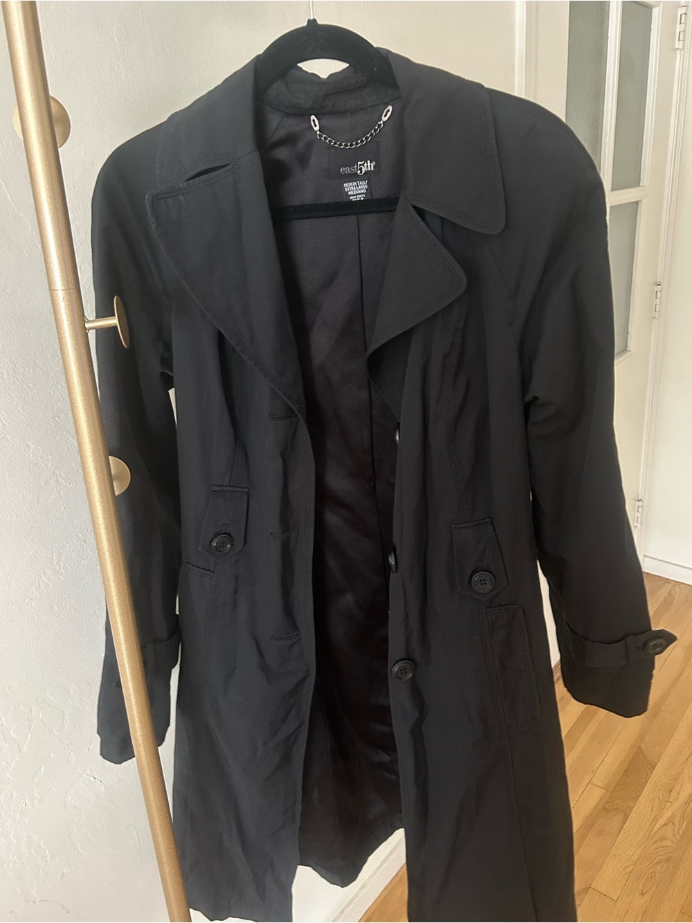 East 5th Black Trench Coat Medium Tall Classic Lightweight Jacket Women